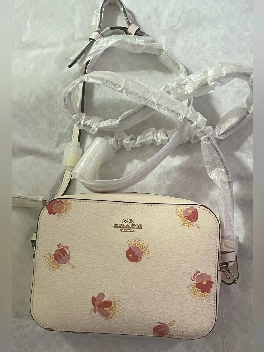 Coach C6044 Pop Floral Mini Camera Bag Leather Chalk Multi